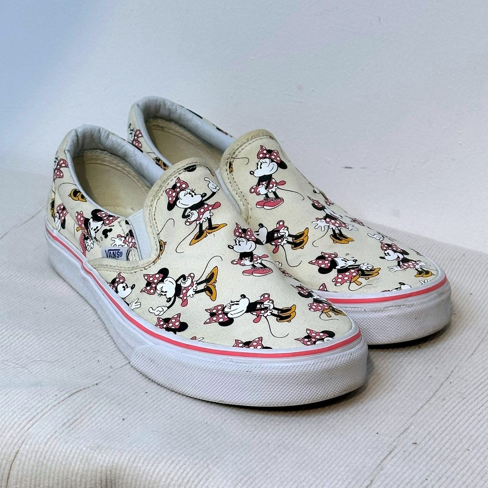 Vans Slip-On Disney Minnie Mouse Shoes Women 8.5 Cream Skate Sneakers